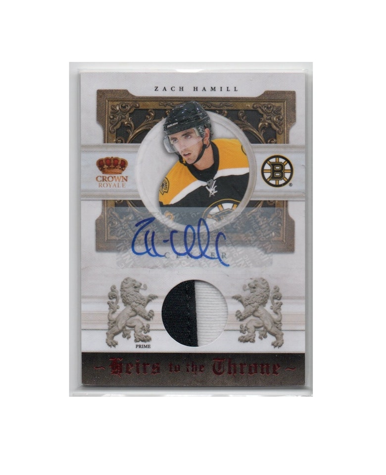 2010-11 Crown Royale Heirs to the Throne Materials Autographs Prime #ZH Zach Hamill (80-X223-BRUINS)