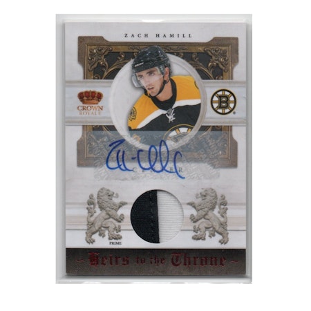 2010-11 Crown Royale Heirs to the Throne Materials Autographs Prime #ZH Zach Hamill (80-X223-BRUINS)