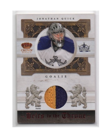 2010-11 Crown Royale Heirs to the Throne Materials Prime #JQ Jonathan Quick (100-X178-NHLKINGS)