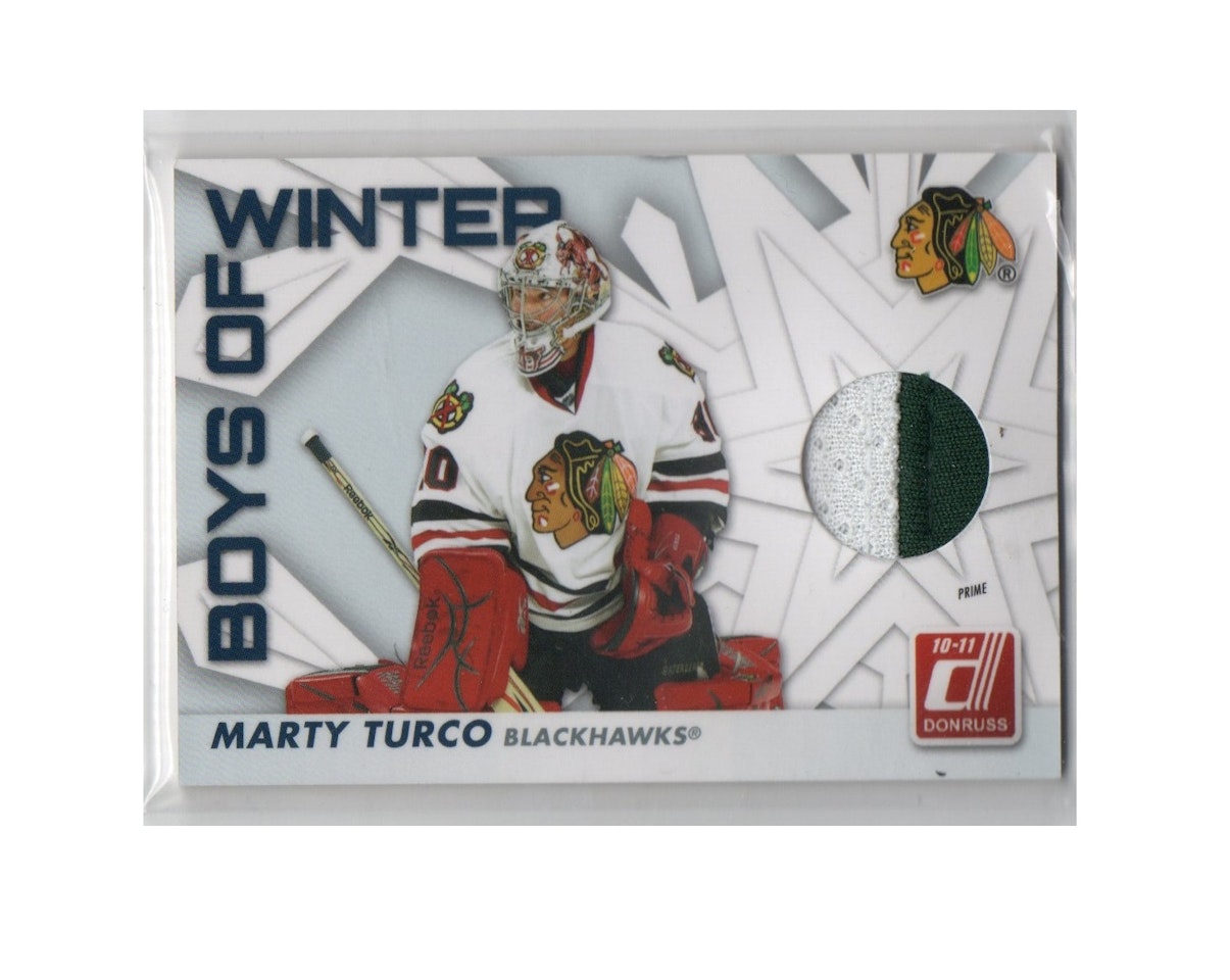 2010-11 Donruss Boys of Winter Threads Prime #27 Marty Turco (40-X228-GAMEUSED-SERIAL-BLACKHAWKS)