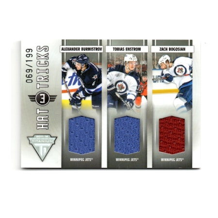 2011-12 Panini Titanium Hat Tricks Memorabilia #3 Alexander Burmistrov Tobias Enstrom Zach Bogosian (80-X90-NHLJETS)