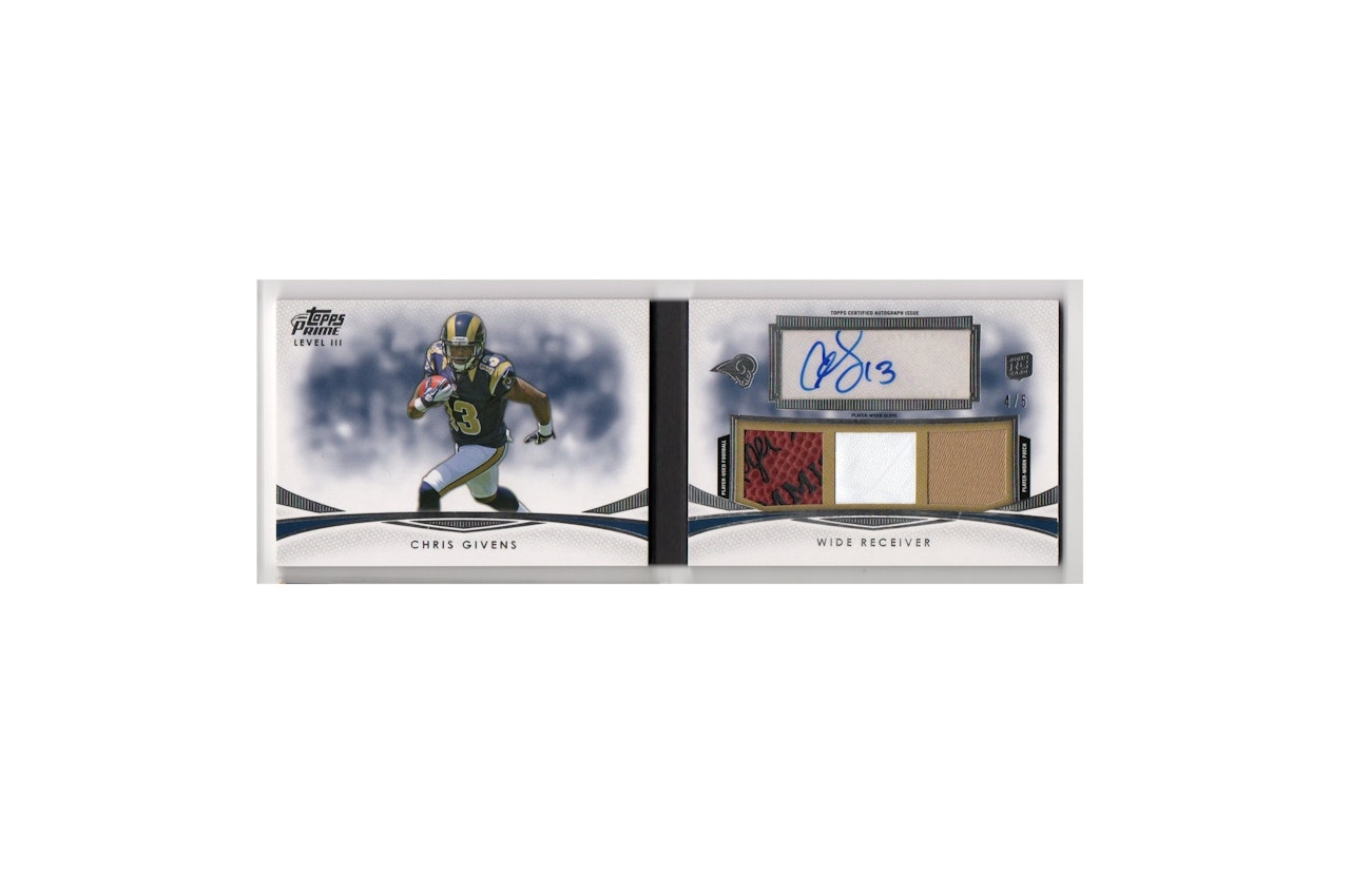 2012 Topps Prime Autographed Relics Level 3 #PIIICG Chris Givens (100-X69-NFLRAMS)