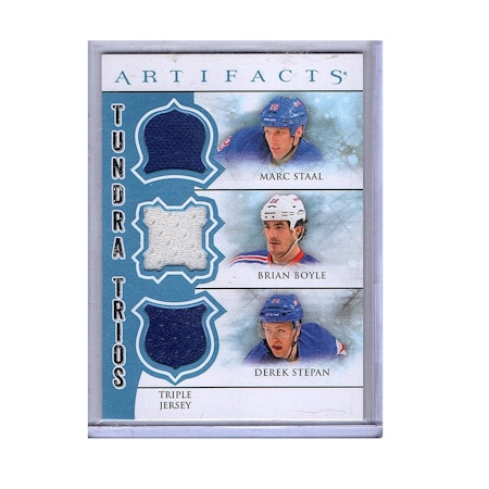 2012-13 Artifacts Tundra Trios Jerseys Blue #TT3GSS Marc Staal Derek Stepan Brian Boyle (40-X35-RANGERS)