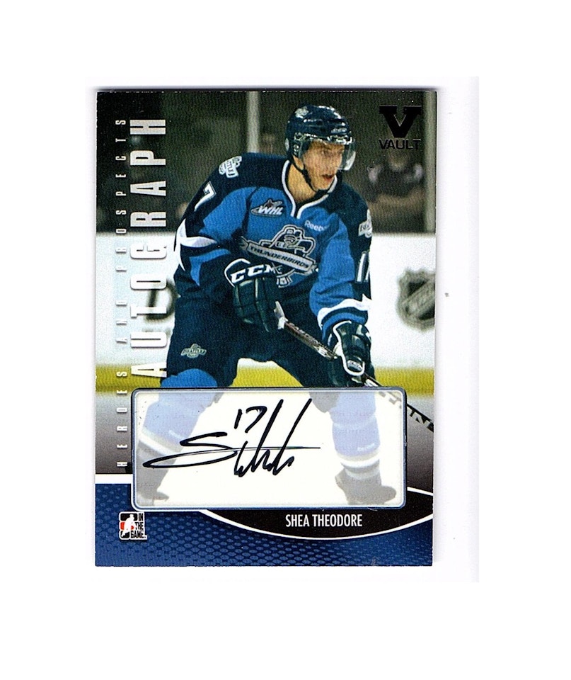 2012-13 ITG Heroes and Prospects Autographs #AST Shea Theodore (50-8x8-OTHERS)