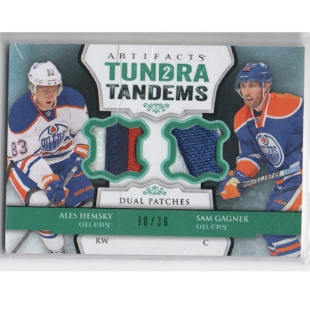 2013-14 Artifacts Tundra Tandems Patches Emerald #TTAG Ales Hemsky Sam Gagner (100-X183-OILERS)
