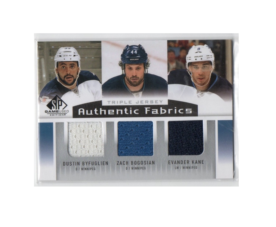 2013-14 SP Game Used Authentic Fabrics Triples #AF3WIN Zach Bogosian Evander Kane Dustin Byfuglien B (30-X230-GAMEUSED-NHLJETS)