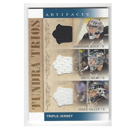 2014-15 Artifacts Tundra Trios Jerseys Blue #T3NET Jonathan Quick Antti Niemi Jonas Hiller C (60-X120-NHLKINGS+SHARKS+DUCKS)