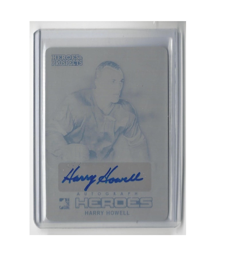 2014-15 ITG Heroes and Prospects Hero Autographs Printing Plates Black #06 Harry Howell (500-X93-RANGERS)