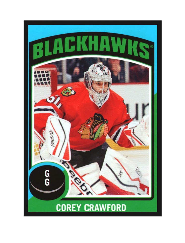 2014-15 O-Pee-Chee Stickers #ST6 Corey Crawford (10-X188-BLACKHAWKS)