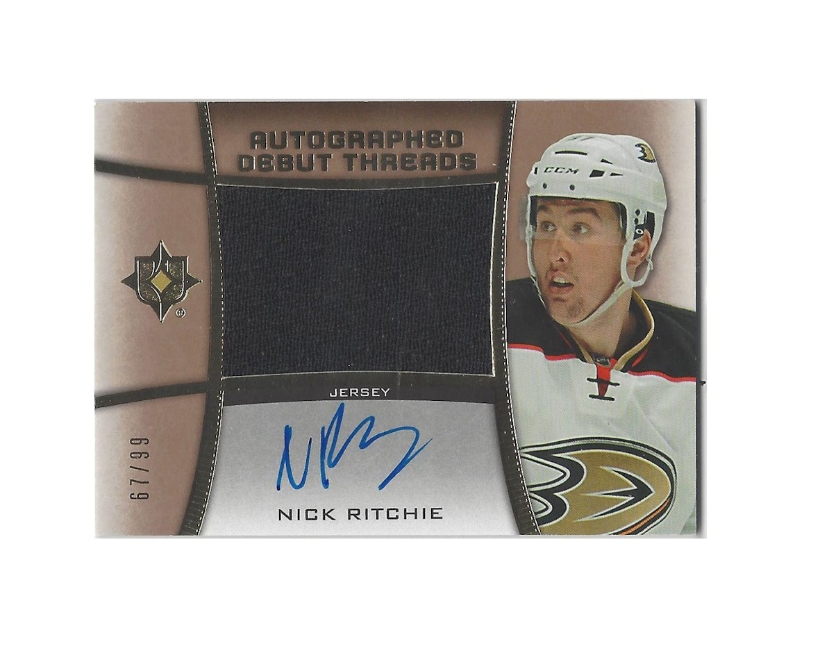 2015-16 Ultimate Collection Debut Threads Autographs #ADTNR Nick Ritchie (100-X95-DUCKS)
