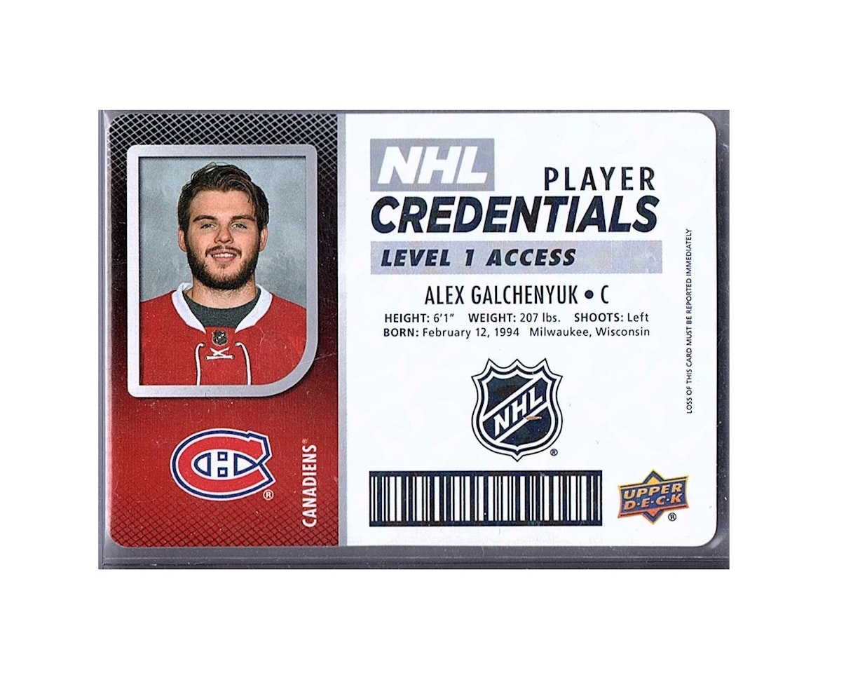 2017-18 Upper Deck MVP NHL Player Credentials Level 1 Access #NHLAG Alex Galchenyuk (15-22x5-CANADIENS)