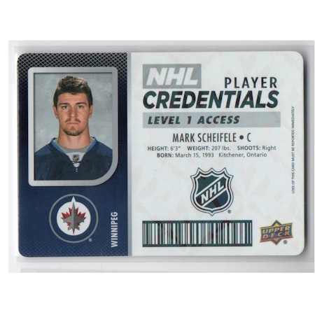 2017-18 Upper Deck MVP NHL Player Credentials Level 1 Access #NHLMS Mark Scheifele (15-X266-NHLJETS)