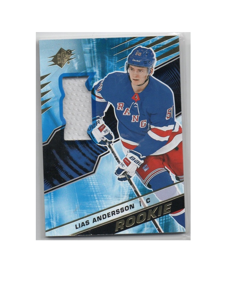 2018-19 SPx Rookies Materials #RLA Lias Andersson (40-X227-RC-GAMEUSED-RANGERS)