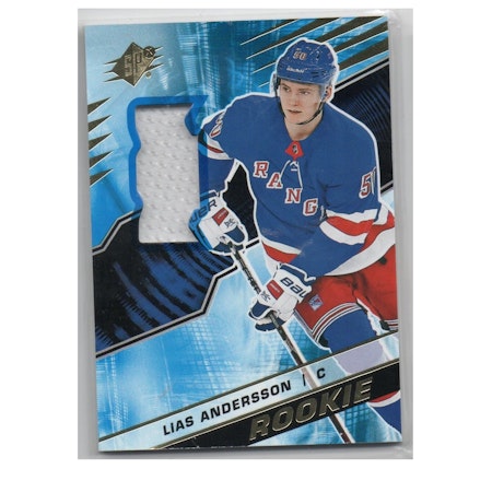 2018-19 SPx Rookies Materials #RLA Lias Andersson (40-X227-RC-GAMEUSED-RANGERS)