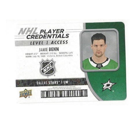 2018-19 Upper Deck MVP NHL Player Credentials Level 1 Access #NHLJB Jamie Benn (15-X127-NHLSTARS)