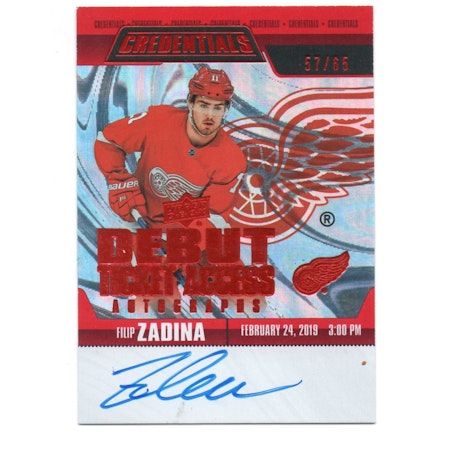 2019-20 Upper Deck Credentials Debut Ticket Access Autographs Red #RTAAFZ Filip Zadina (500-X67-RED WINGS)