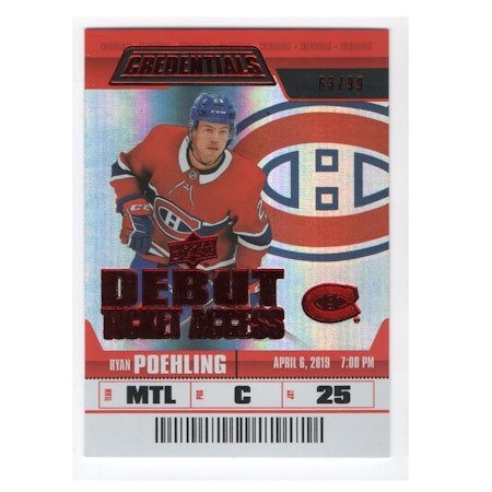 2019-20 Upper Deck Credentials Red #135 Ryan Poehling (40-X13-CANADIENS)