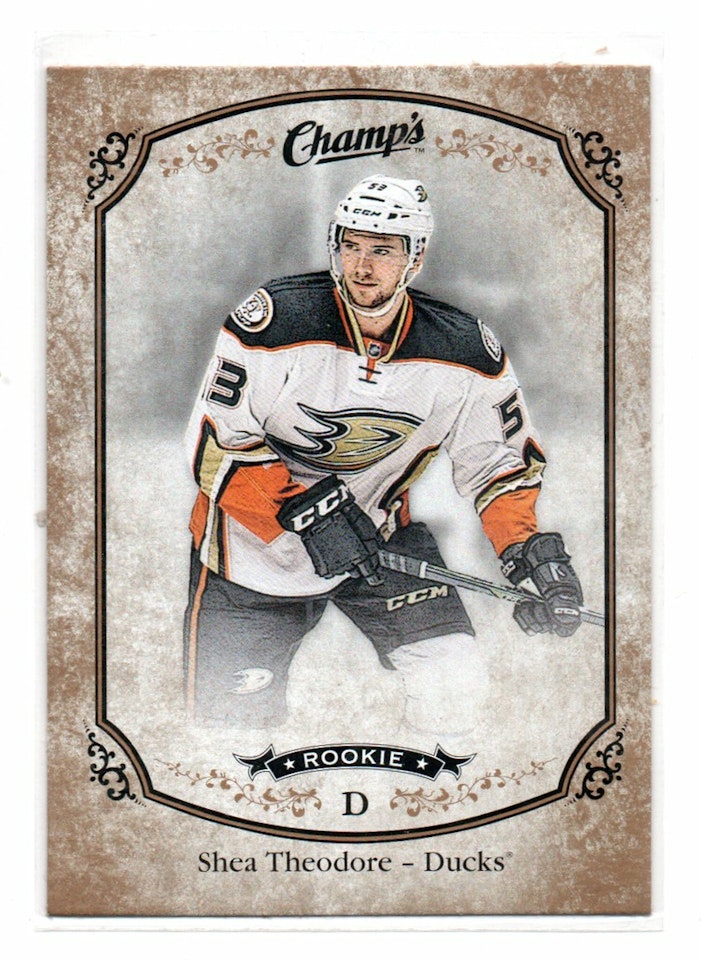 2015-16 Upper Deck Champ's Gold Variant Front #257 Shea Theodore SP (40-X227-DUCKS)