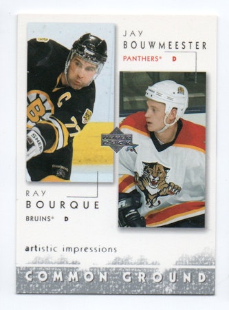 2002-03 UD Artistic Impressions Common Ground #CG7 Ray Bourque Jay Bouwmeester (15-61x8-BRUINS+NHLPANTHERS)
