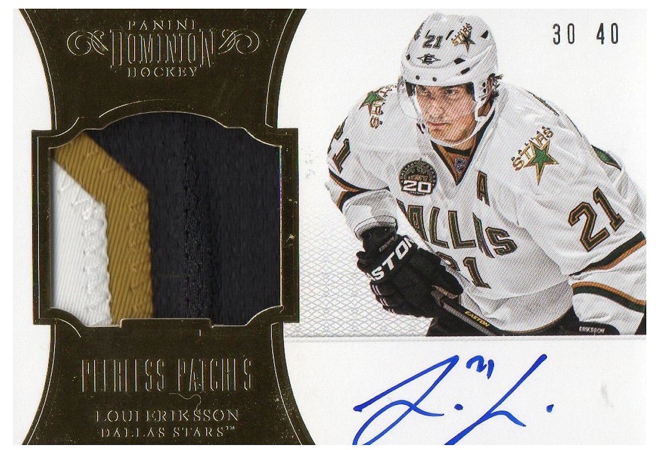 2012-13 Dominion Peerless Patches Autographs #46 Loui Eriksson (400-HIGHEND-NHLSTARS)