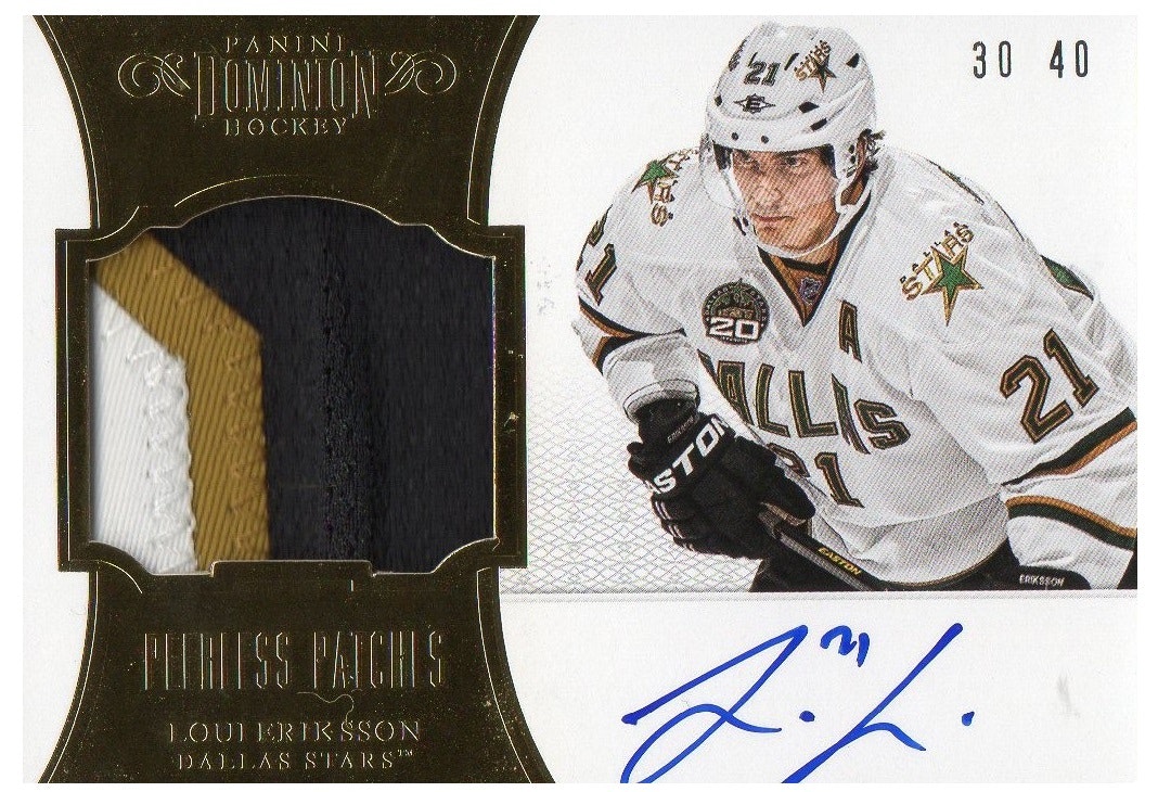 2012-13 Dominion Peerless Patches Autographs #46 Loui Eriksson (400-X123-NHLSTARS)