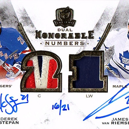 2015-16 The Cup Honorable Numbers Dual #DHNVS Derek Stepan James van Riemsdyk (800-X101-RANGERS+MAPLE LEAFS)