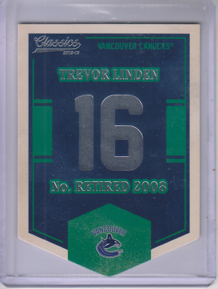 2012-13 Classics Signatures Banner Numbers #66 Trevor Linden (20-116x2-CANUCKS)