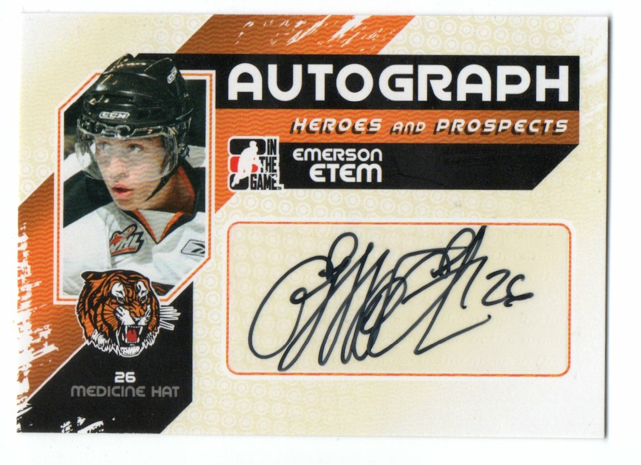 2010-11 ITG Heroes and Prospects Autographs #AEE Emerson Etem (50-193x1-DUCKS)