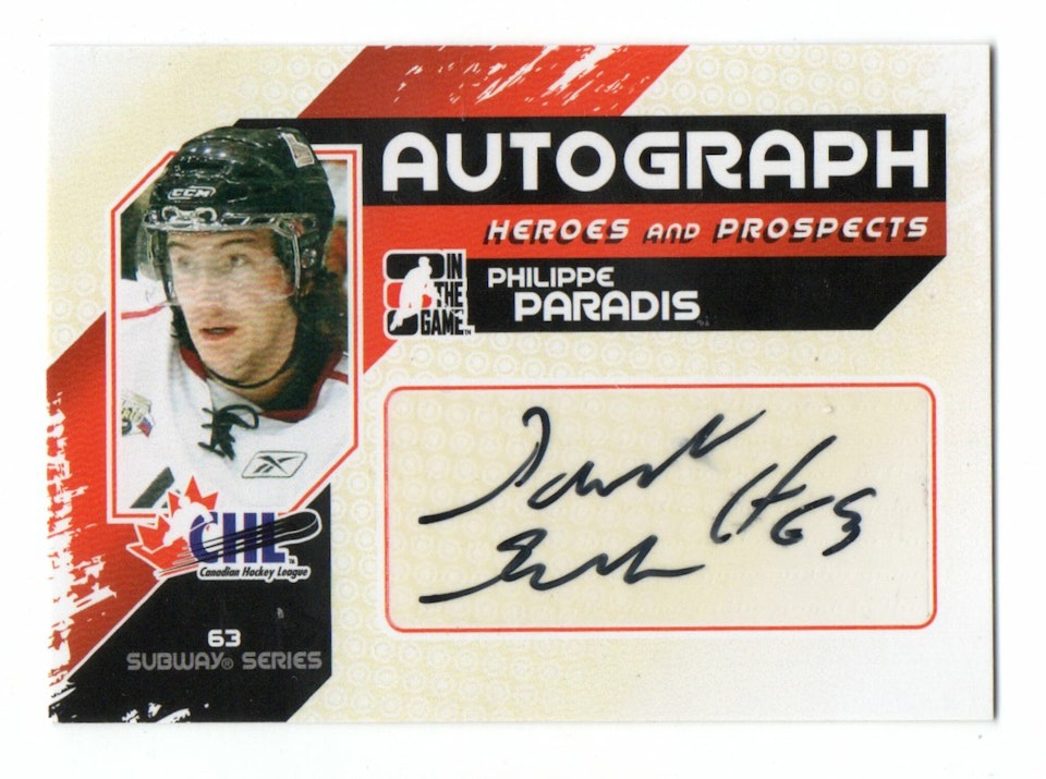 2010-11 ITG Heroes and Prospects Autographs #APP Philippe Paradis (30-188x1-OTHERS)