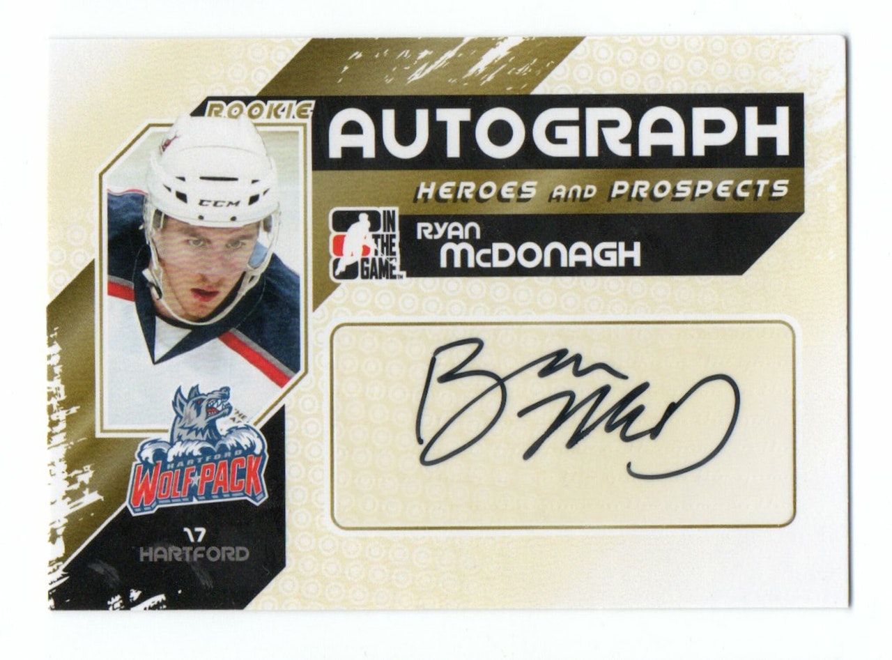2010-11 ITG Heroes and Prospects Autographs #ARMC Ryan McDonagh (40-192x8-RANGERS)
