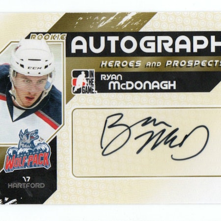 2010-11 ITG Heroes and Prospects Autographs #ARMC Ryan McDonagh (40-192x8-RANGERS)