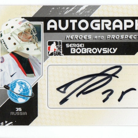 2010-11 ITG Heroes and Prospects Autographs #ASB Sergei Bobrovsky (150-197x6-BLUEJACKETS)