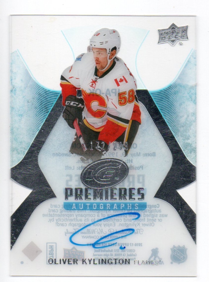 2016-17 Upper Deck Ice Ice Premieres Autographs #IPAOK Oliver Kylington (60-210x2-FLAMES)