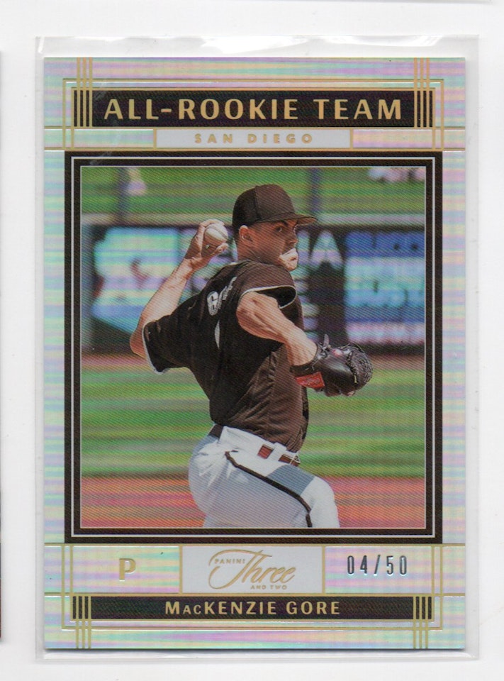 2022 Panini Three and Two All Rookie Team Holo Gold #14 MacKenzie Gore (50-386x3-MLBPADRES)