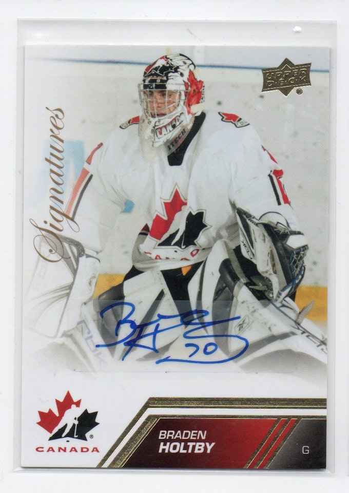 2013-14 Upper Deck Team Canada Autographs #14 Braden Holtby E (150-X164-CAPITALS)
