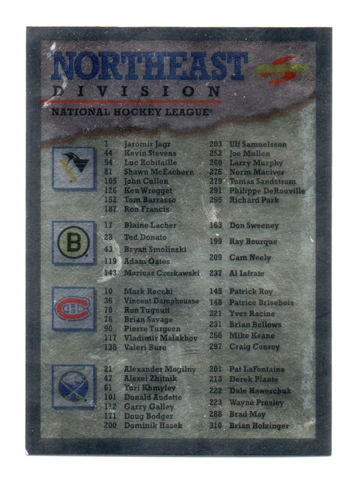 1995-96 Score Black Ice #329 Checklist Northeast Division (10-A8-OTHERS)