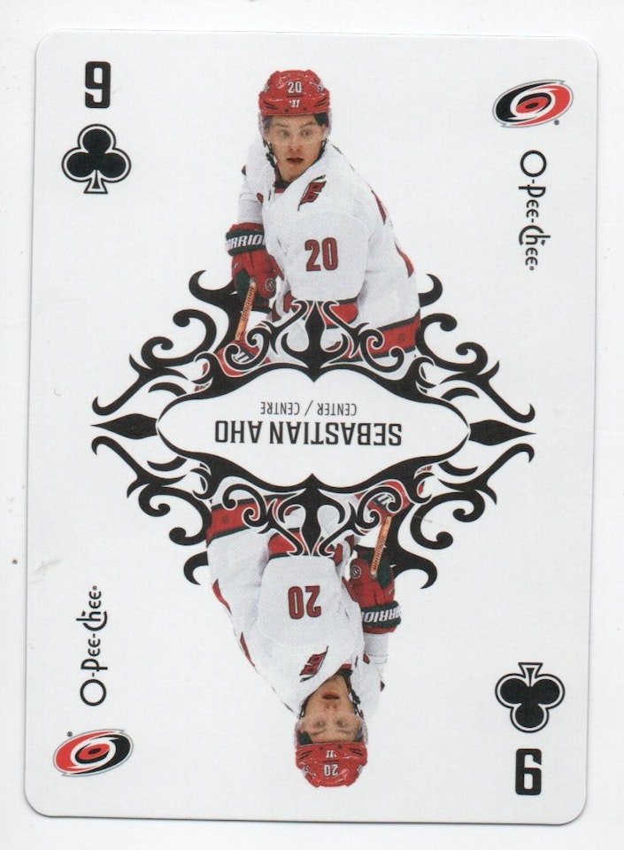 2023-24 O-Pee-Chee Playing Cards #9CLUBS Sebastian Aho (20-A13-HURRICANES)