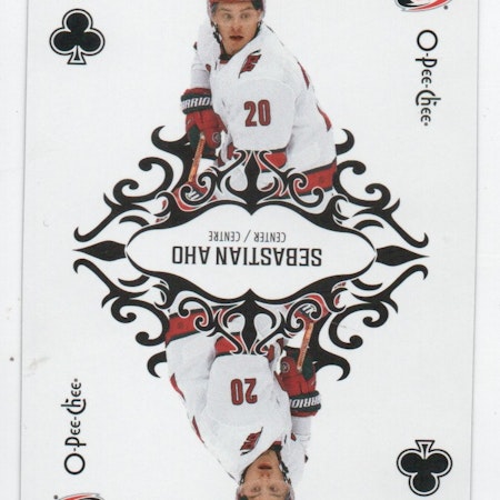 2023-24 O-Pee-Chee Playing Cards #9CLUBS Sebastian Aho (20-A13-HURRICANES)