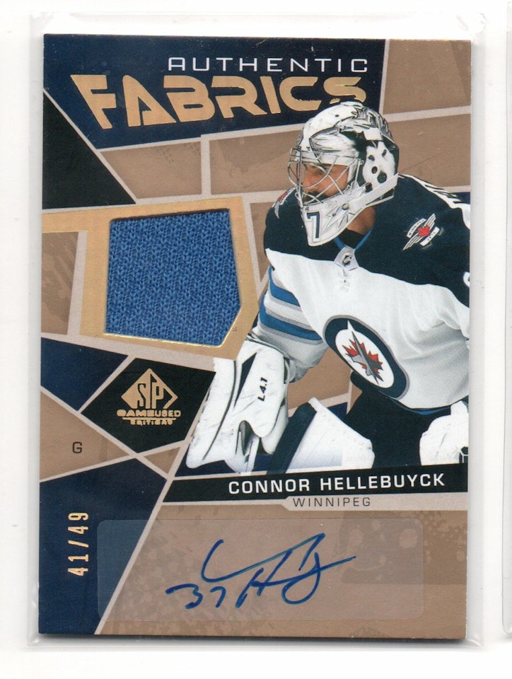 2021-22 SP Game Used Authentic Fabrics Autographs #AFHE Connor Hellebuyck (250-A2-NHLJETS)