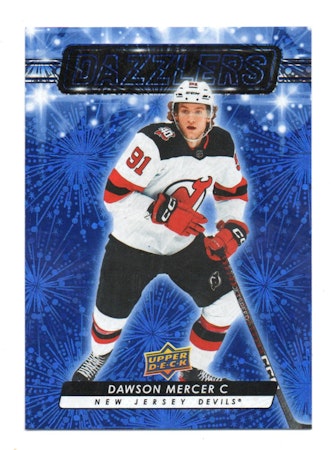 2023-24 Upper Deck Dazzlers Blue #DZ72 Dawson Mercer (25-B5-DEVILS)