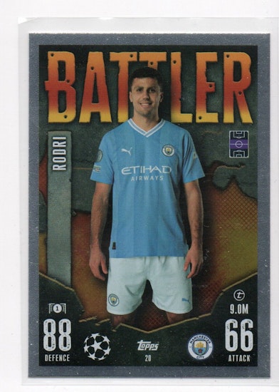 2023-24 Topps Match Attax #20 Rodri (10-Q11-MANCHESTERCITY)