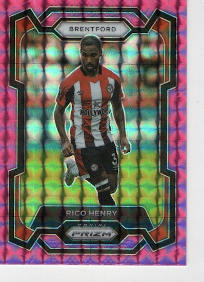 2023-24 Panini Prizm English Premier League Prizms Pink Mosaic #144 Rico Henry (15-D3-BRENTFORD)
