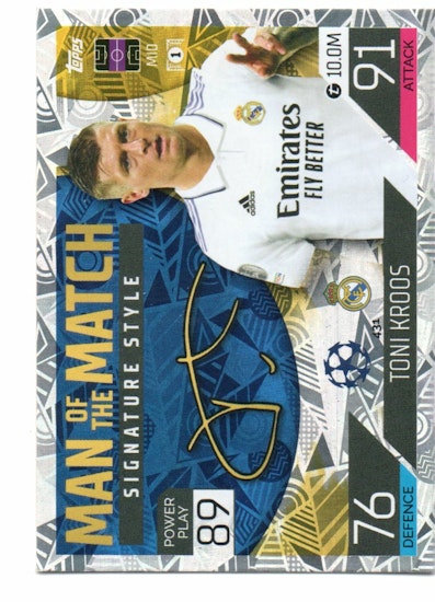 2022-23 Topps Match Attax UEFA Club Competitions Man of the Match Signature Style #431 Toni Kroos (15-C6-REALMADRID)