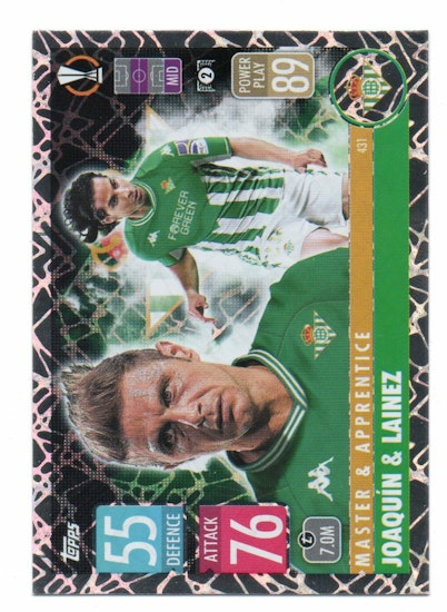 2021-22 Topps Match Attax UCL Master & Apprentice #431 Joaquin Diego Lainez (10-T11-REALBETIS)