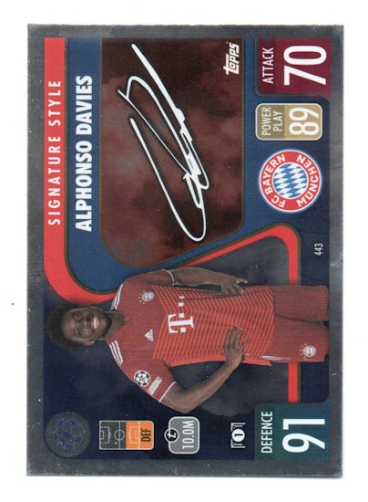 2021-22 Topps Match Attax UEFA Champions League Signature Style #443 Alphonso Davies (12-T11-BAYERNMUNCHEN)
