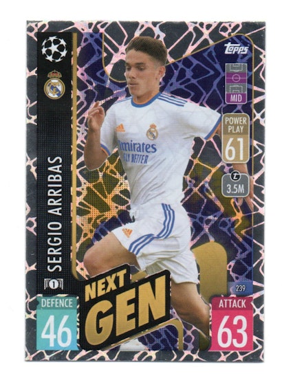 2021-22 Topps Match Attax UEFA Champions League UCL Next Gen #239 Sergio Arribas (15-T11-REALMADRID)