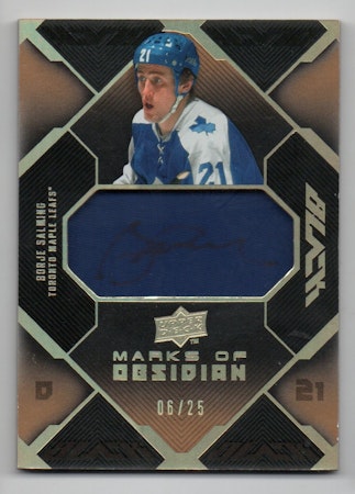 2008-09 UD Black Marks of Obsidian Autographs Patches Gold #MOBS Borje Salming (1500-W2-MAPLELEAFS)