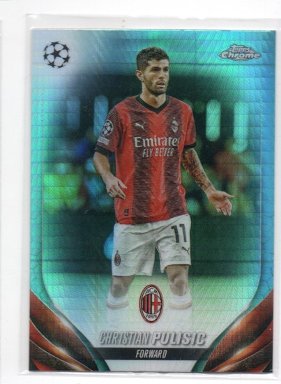 2023-24 Topps Chrome UEFA Club Competitions Aqua Prism Refractors #114 Christian Pulisic (25-JJ2-MILAN)