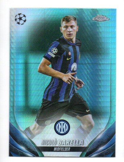 2023-24 Topps Chrome UEFA Club Competitions Aqua Prism Refractors #51 Nicolo Barella (15-JJ2-INTER)