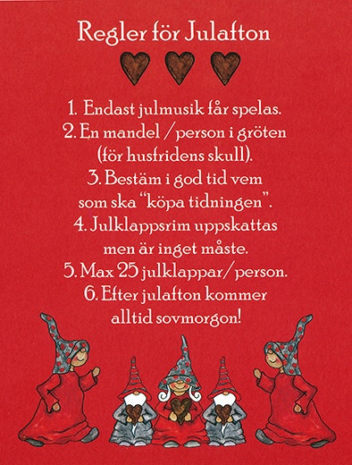 Julkort, Regler för julafton